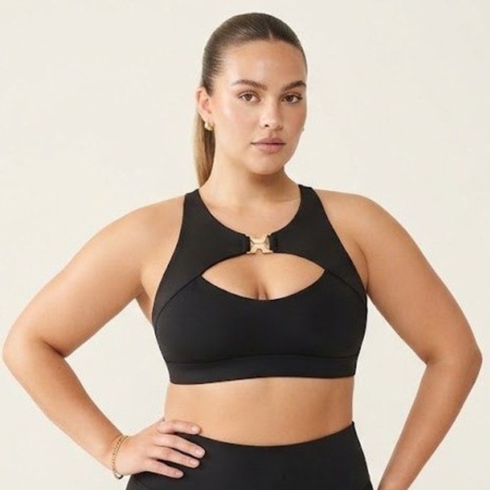 Savage X Fenty Sport Bra 2X Black NEW Front Cutout Gold X Hardware High‎ Impact